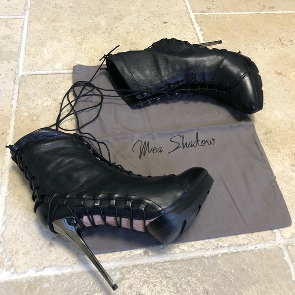 Black Mea Shadow Sexy Corset Stiletto Booties - Picture 2 of 8